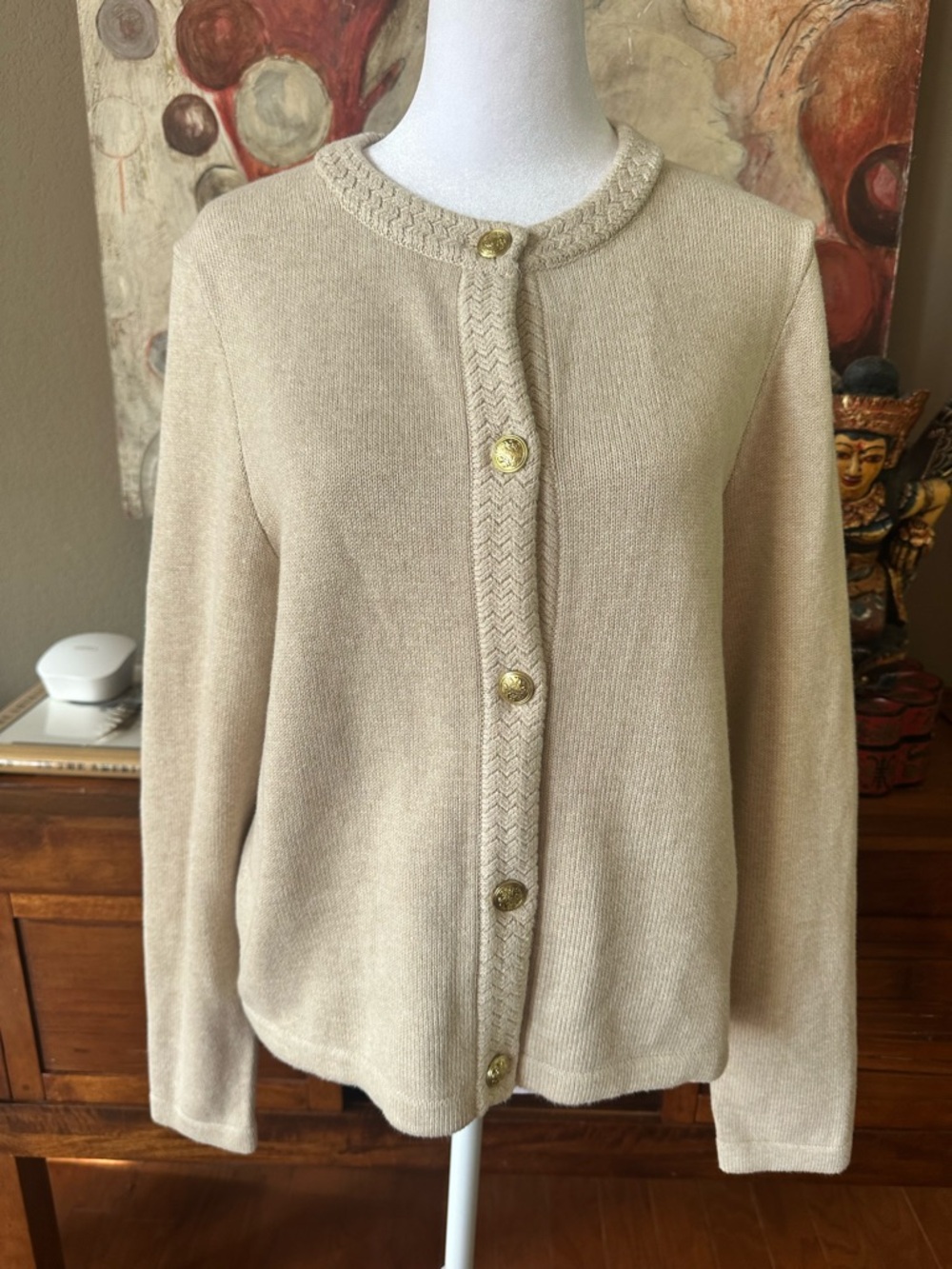 J. Crew Cream Braided-Trim Cardigan with Gold Buttons - Picture 3 of 6